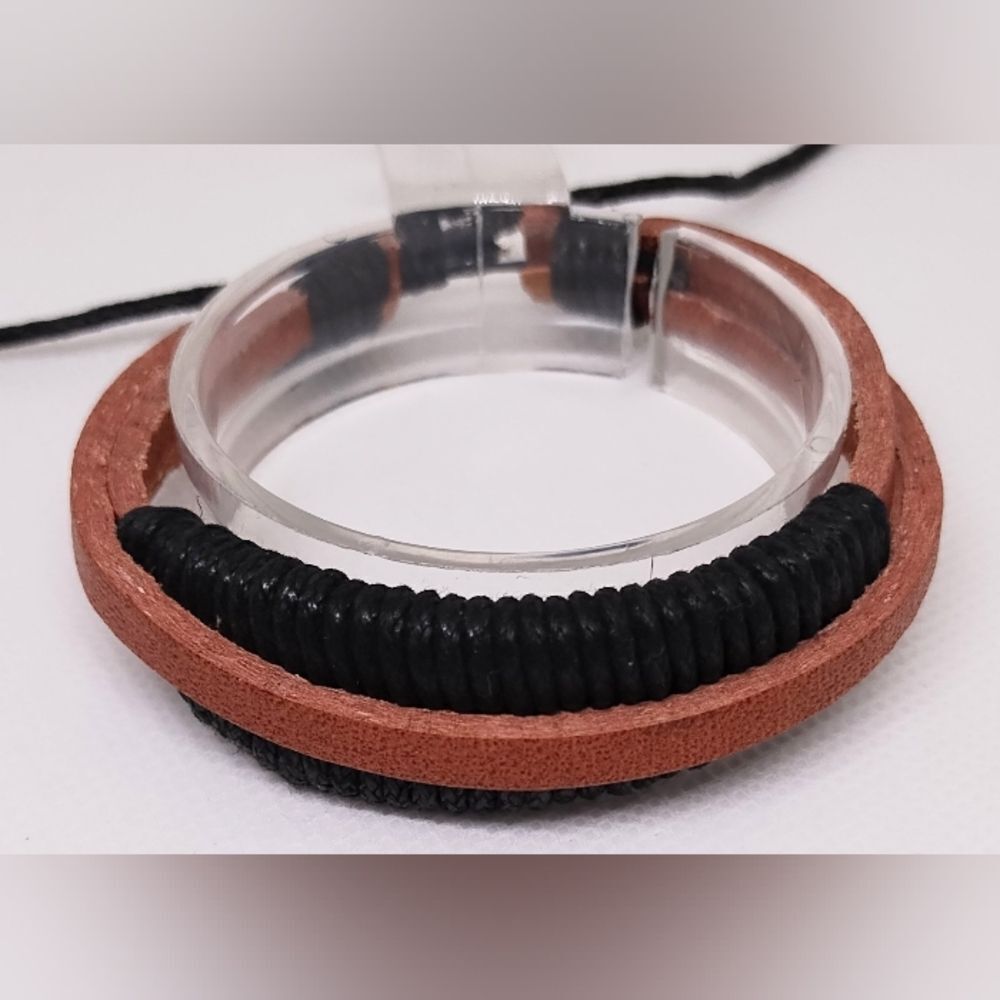 Men's bracelet leather layered brown‎ new e79